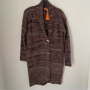 One A Brown Marled Open Cardigan with Toggle Closure